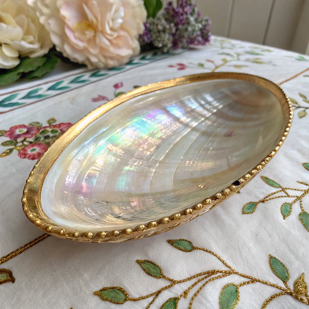 Natural mother of pearl nacre showing iridescent rainbow shimmer and metaphysical healing properties