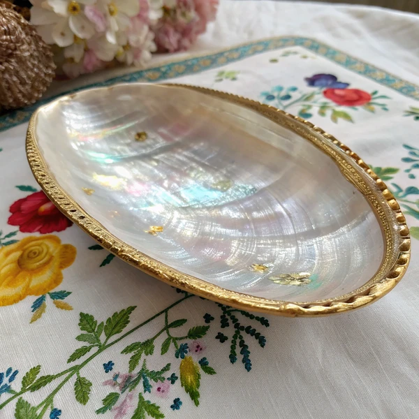Raw natural mother of pearl shell showing unpolished nacre layer formation