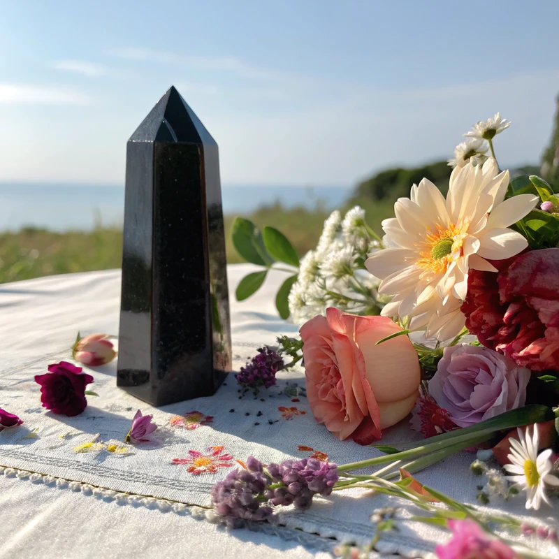 Natural black obsidian stone showing glossy volcanic glass surface and protective energy properties