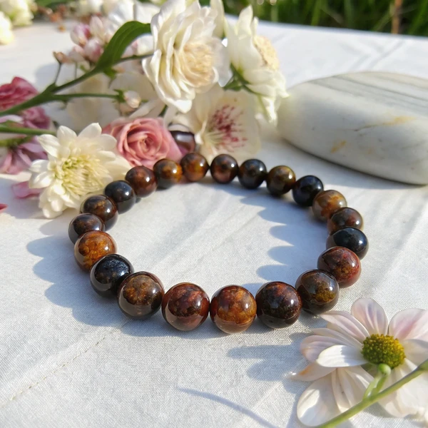Pietersite Crystal Bracelet Pietersite crystal bracelet with polished beaded stones showing natural swirling patterns