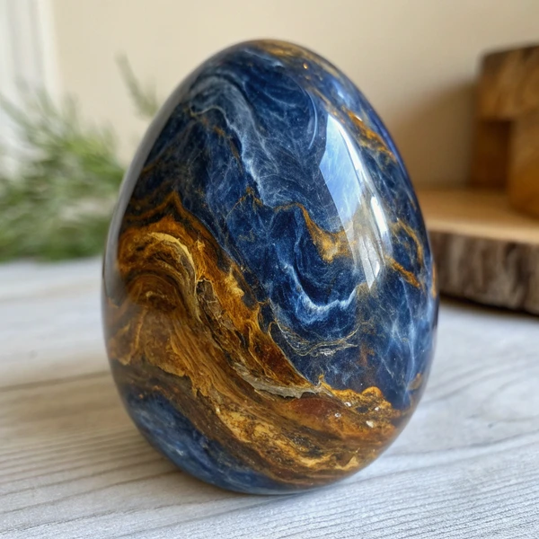 Natural pietersite stone showing swirling blue and gold colors with powerful metaphysical properties
