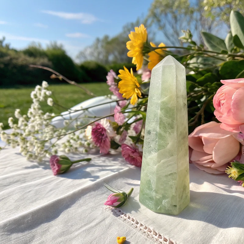 Natural green prehnite stone crystal