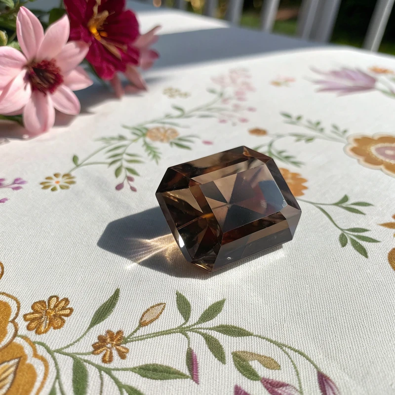 Natural smoky quartz crystal showing characteristic smoky brown color and transparency with grounding metaphysical properties
