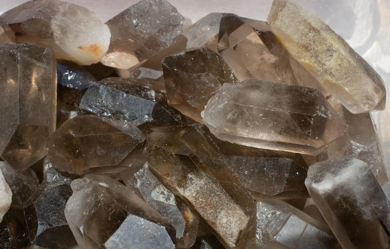 Transparent smoky quartz specimen showing light brown color and excellent clarity